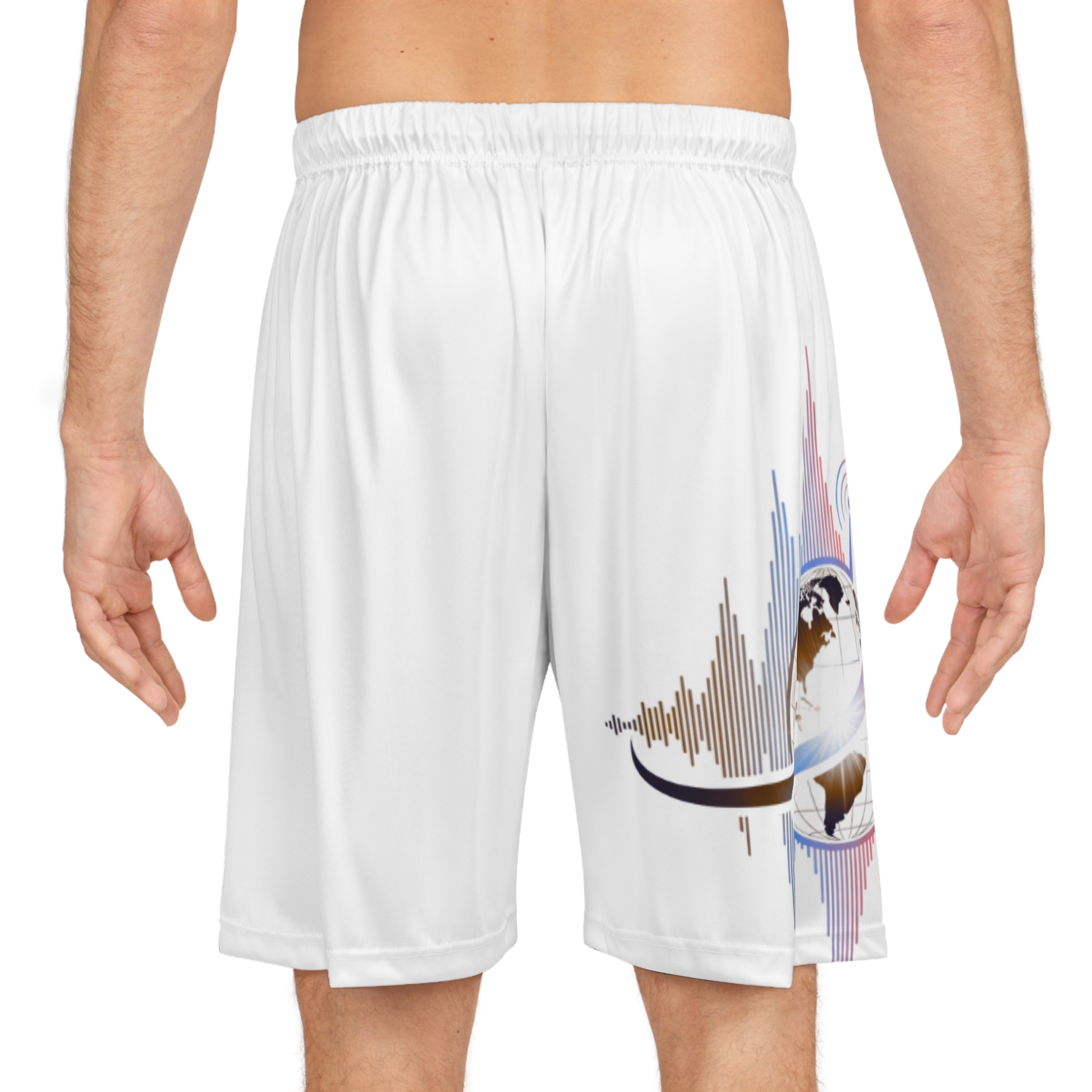 radio télé Écho universel basketball shorts | global wave graphic