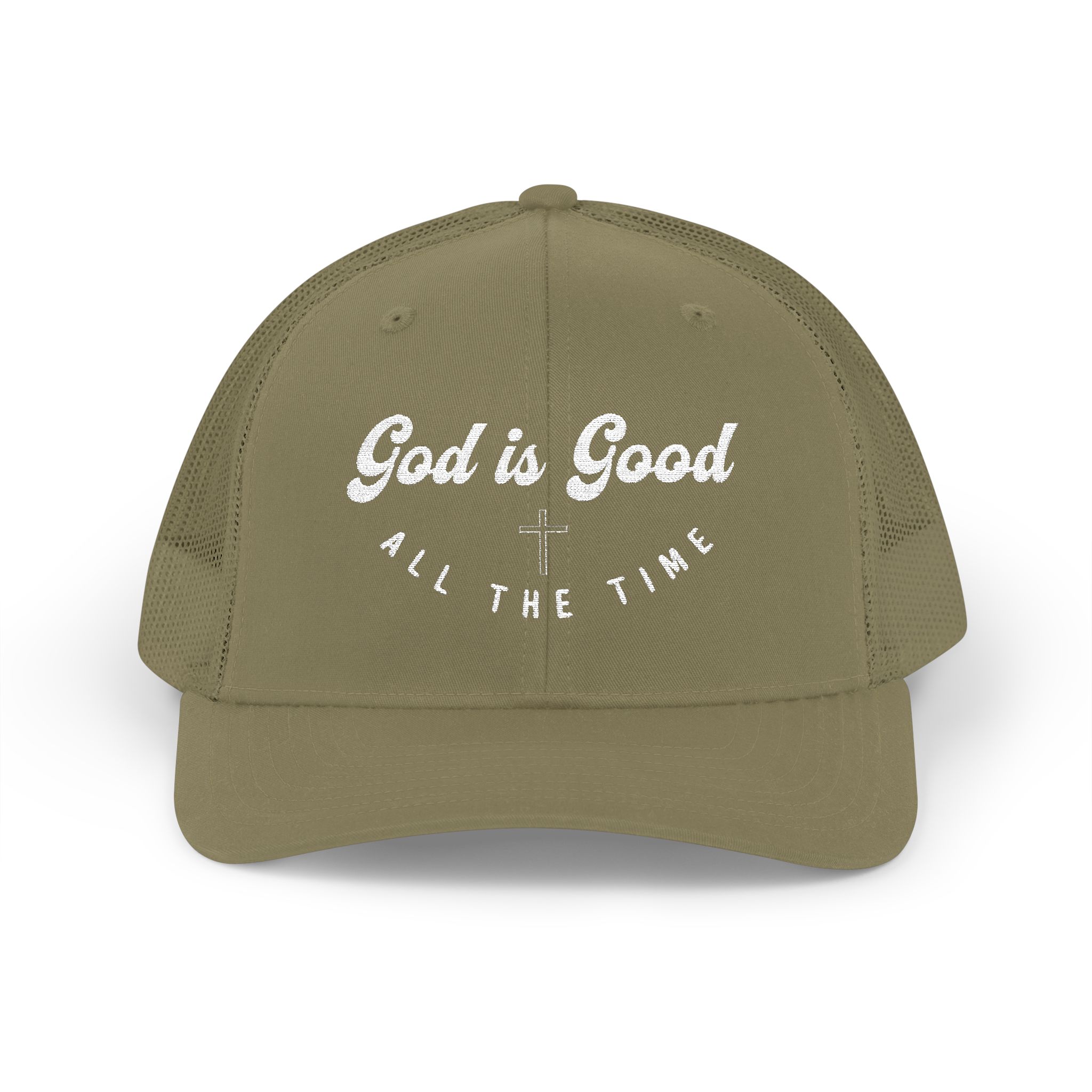 god is good all the time embroidered snapback trucker cap