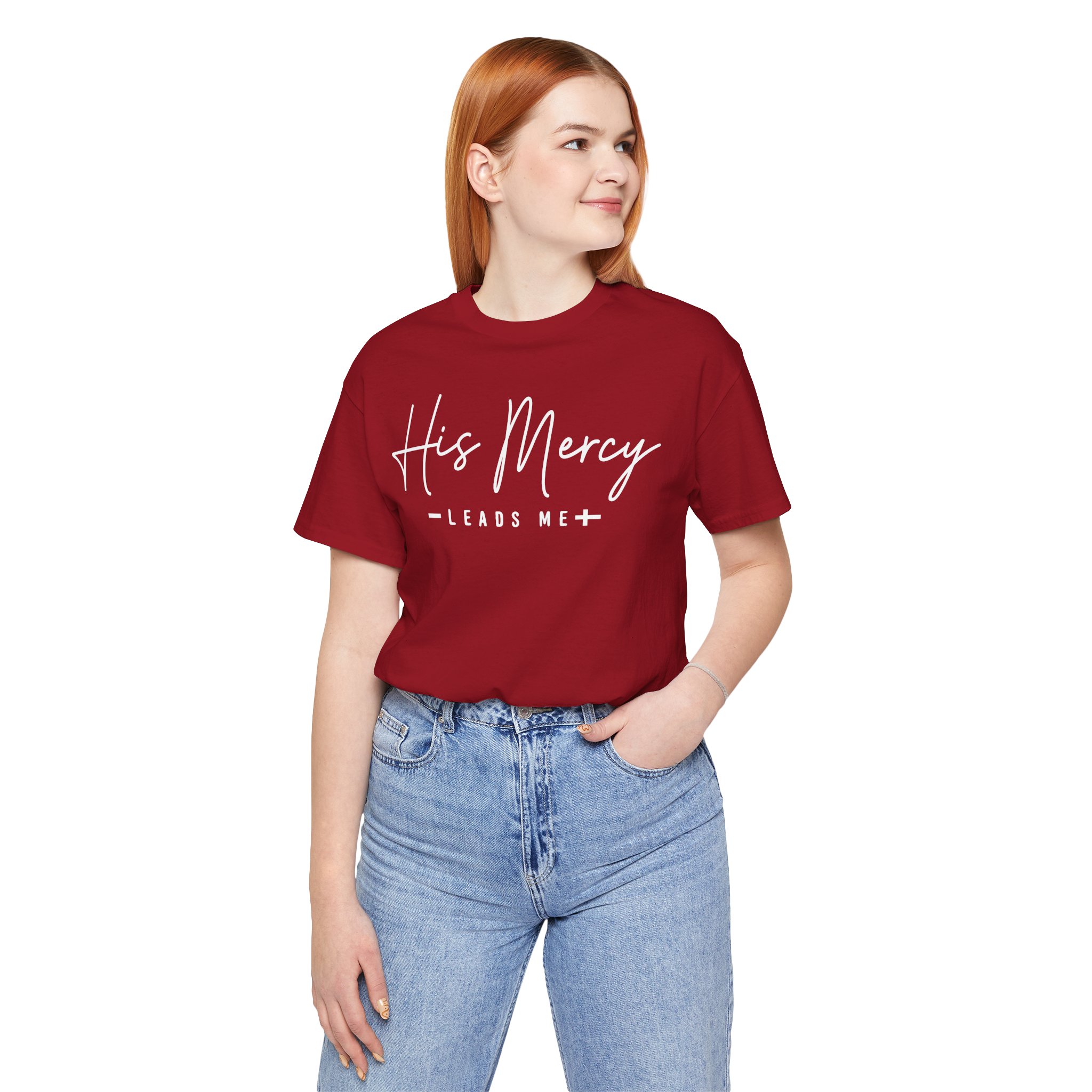 his mercy leads me christian tee — faith based short sleeve shirt