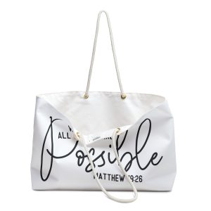 with god all things are possible weekender bag – matthew 19:26 christian canvas travel tote
